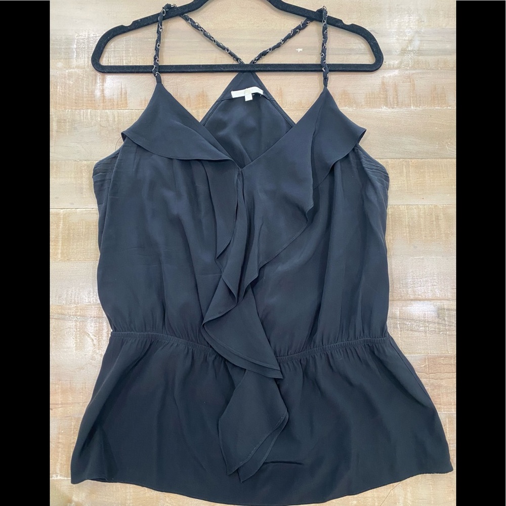 Matty M black chain halter 100% silk ruffle tank top blouse shirt